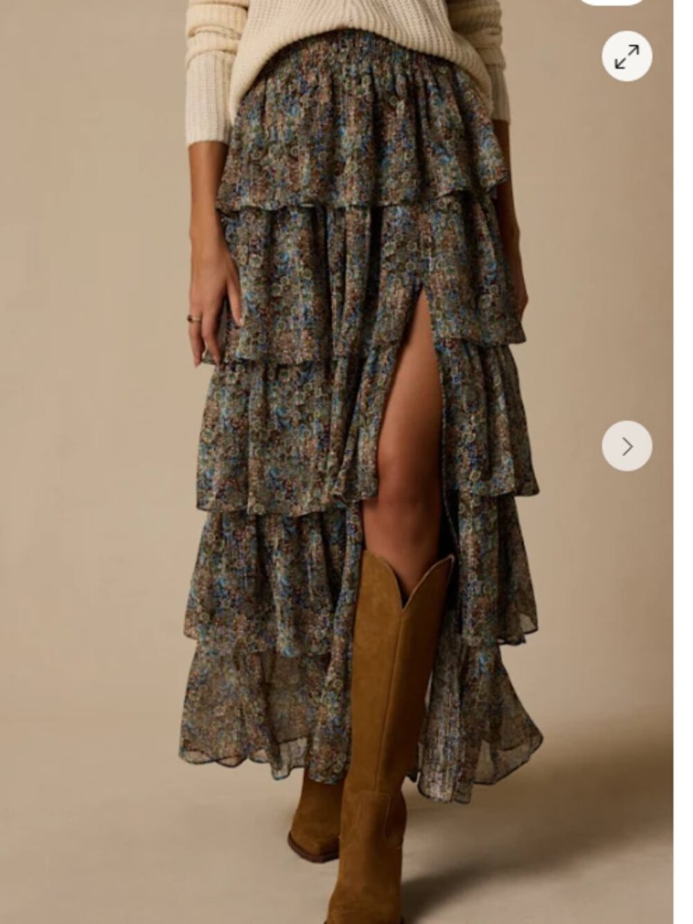 Hanna Brown Multi Floral Tiered Maxi Skirt Lulus MEDIUM - NWT